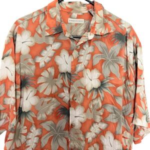 Preswick & Moore Hawaiian Shirt Silk Blend Mens XL Orange Tropical‎ Floral Aloha